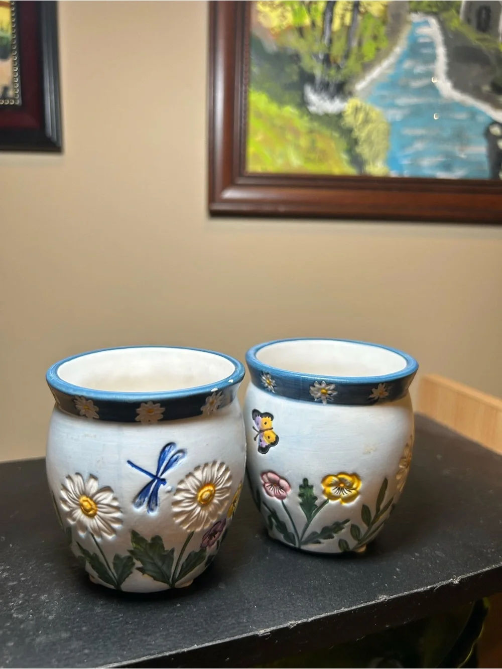 Decorative Floral Ceramic Vases in White and Blue - Set of 2